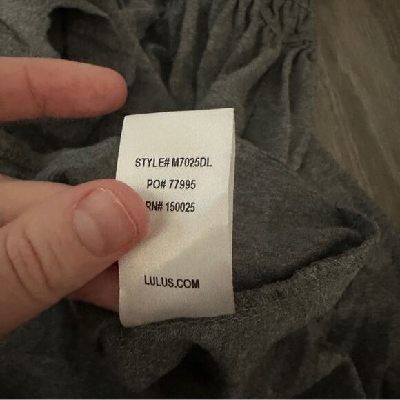 Lulus Fashion Win Charcoal Grey Long Balloon Sleeve Pullover Mini Dress Sz M - Picture 9 of 12